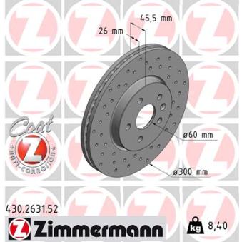 Jeu de 2 disques de frein avant ZIMMERMANN 430.2631.52 pour CHEVROLET TRAX 1.6 - 116cv