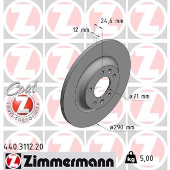 Jeu de 2 disques de frein arrière ZIMMERMANN OEM 424972 Jeu de 2 disques de frein arrière ZIMMERMANN OEM 424972