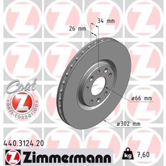 Jeu de 2 disques de frein avant ZIMMERMANN 440.3124.20 pour PEUGEOT RCZ 2.0 HDI - 163cv