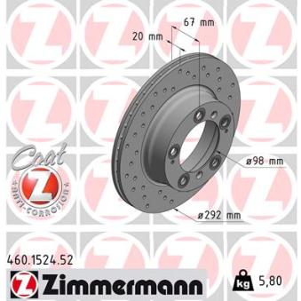 Jeu de 2 disques de frein arrière ZIMMERMANN 460.1524.52 pour PORSCHE BOXSTER 2.7 - 211cv