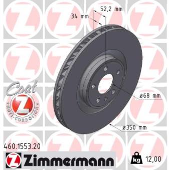 Disque de frein avant droit ZIMMERMANN OEM 95B615302AB