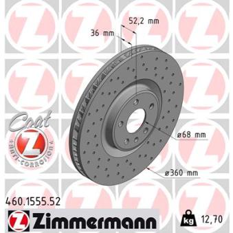 Disque de frein avant droit ZIMMERMANN OEM 95B615302E