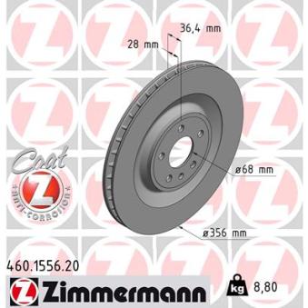 Jeu de 2 disques de frein arrière ZIMMERMANN 460.1556.20 pour PORSCHE MACAN 2.0 - 237cv