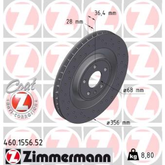 Jeu de 2 disques de frein arrière ZIMMERMANN 460.1556.52 pour PORSCHE MACAN 2.0 - 237cv
