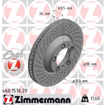 Disque de frein avant gauche ZIMMERMANN 460.1576.20 pour PORSCHE 911 3.8 Turbo - 500cv