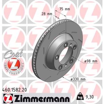 Disque de frein arrière gauche ZIMMERMANN 460.1582.20 pour PORSCHE PANAMERA 3.0 D - 211cv