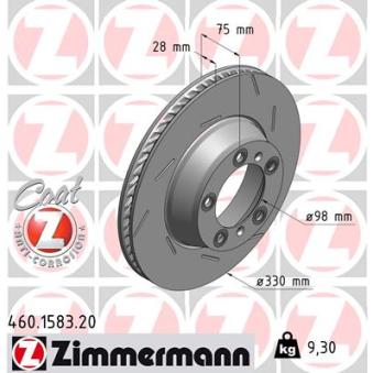 Disque de frein arrière droit ZIMMERMANN 460.1583.20 pour PORSCHE PANAMERA 3.0 D - 211cv