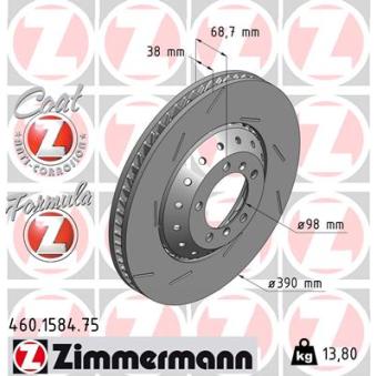Disque de frein avant gauche ZIMMERMANN 460.1584.75 pour CITROEN SAXO 4.8 GTS - 440cv