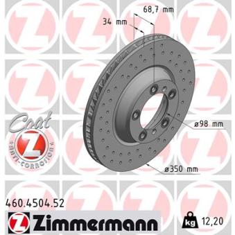 Disque de frein arrière gauche ZIMMERMANN 460.4504.52 pour FORD FOCUS 2.9 S - 441cv