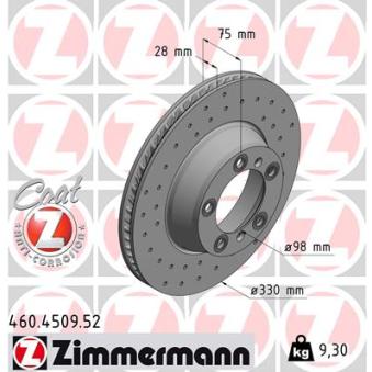 Disque de frein arrière droit ZIMMERMANN OEM 971615602F
