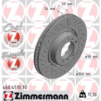 Disque de frein arrière gauche ZIMMERMANN 460.4510.70 pour PORSCHE 911 3.0 Carrera 4S - 420cv