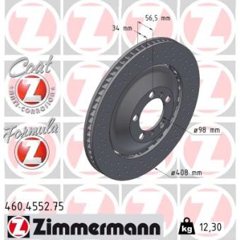 Disque de frein arrière droit ZIMMERMANN 460.4552.75 pour PORSCHE 911 GT3 - 510cv