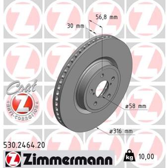 Jeu de 2 disques de frein avant ZIMMERMANN 530.2464.20 pour SUBARU OUTBACK 3.6 R - 260cv