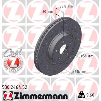 Jeu de 2 disques de frein avant ZIMMERMANN 530.2464.52 pour SUBARU OUTBACK 3.6 R - 260cv