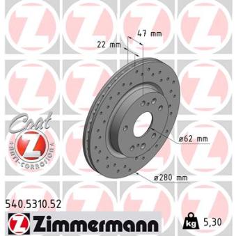 Jeu de 2 disques de frein avant ZIMMERMANN 540.5310.52 pour SUZUKI VITARA 1.6 DDiS - 120cv