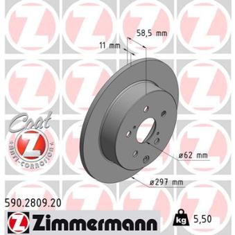 Jeu de 2 disques de frein arrière ZIMMERMANN 590.2809.20 pour CHRYSLER 300 1.6 - 110cv
