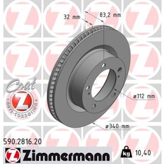 Jeu de 2 disques de frein avant ZIMMERMANN 590.2816.20 pour TOYOTA LAND CRUISER 4.7 V8 - 288cv