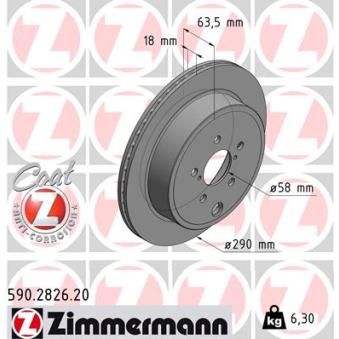 Jeu de 2 disques de frein arrière ZIMMERMANN 590.2826.20 pour SUBARU OUTBACK 3.6 R - 260cv