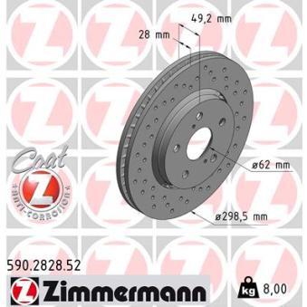 Jeu de 2 disques de frein avant ZIMMERMANN 590.2828.52 pour TOYOTA C-HR 1.2 - 116cv