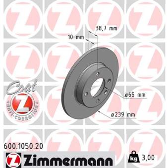 Jeu de 2 disques de frein avant ZIMMERMANN 600.1050.20 pour MAZDA RX 1.6 GLE - 110cv
