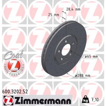 Jeu de 2 disques de frein avant ZIMMERMANN 600.3202.52 pour VOLKSWAGEN GOLF 2.9 VR6 Syncro - 190cv