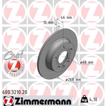 Jeu de 2 disques de frein arrière ZIMMERMANN 600.3210.20 pour DACIA DUSTER 1.9 TDI - 110cv