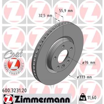 Jeu de 2 disques de frein avant ZIMMERMANN OEM 7H0615301E