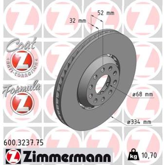 Disque de frein avant gauche ZIMMERMANN 600.3237.75 pour VOLKSWAGEN PASSAT 4.0 W8 4motion - 275cv