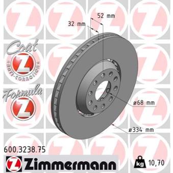 Disque de frein avant droit ZIMMERMANN 600.3238.75 pour VOLKSWAGEN PASSAT 4.0 W8 4motion - 275cv