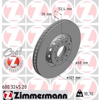 Jeu de 2 disques de frein avant ZIMMERMANN 600.3245.20 pour VOLKSWAGEN PASSAT 4.0 W8 4motion - 275cv