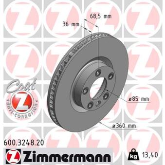 Disque de frein avant droit ZIMMERMANN OEM 7P6615302A