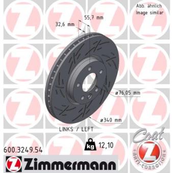 Disque de frein arrière gauche ZIMMERMANN 600.3249.54 pour RENAULT TRUCKS B 2.0 TDI - 110cv