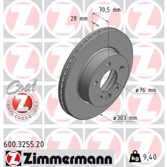 Jeu de 2 disques de frein avant ZIMMERMANN OEM 65508030000