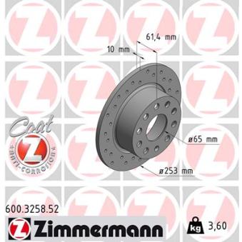 Jeu de 2 disques de frein arrière ZIMMERMANN OEM 5Q0615601C