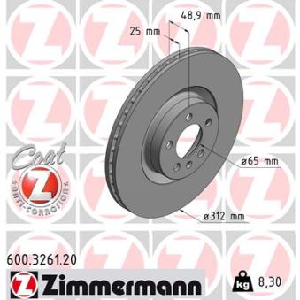 Jeu de 2 disques de frein avant ZIMMERMANN [600.3261.20]