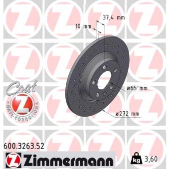 Jeu de 2 disques de frein arrière ZIMMERMANN 600.3263.52 pour VOLKSWAGEN POLO 1.0 - 65cv