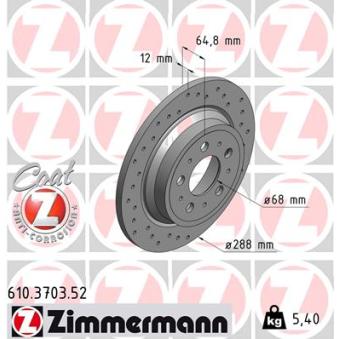 Jeu de 2 disques de frein arrière ZIMMERMANN OEM 94341670