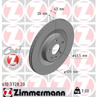 Jeu de 2 disques de frein arrière ZIMMERMANN 610.3728.20 pour VOLVO XC60 2.0 D3 - 150cv