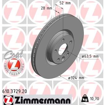Jeu de 2 disques de frein avant ZIMMERMANN 610.3729.20 pour VOLVO XC60 D4 - 181cv