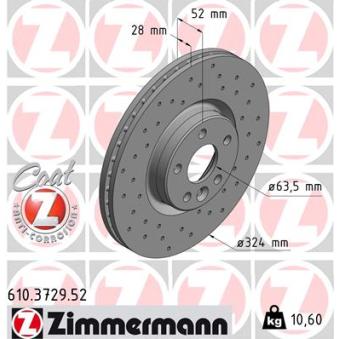 Jeu de 2 disques de frein avant ZIMMERMANN 610.3729.52 pour VOLVO XC60 D4 - 181cv