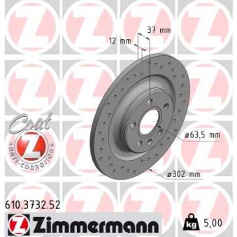 Jeu de 2 disques de frein arrière ZIMMERMANN 610.3732.52 pour VOLVO XC40 2.0 B4 Mild-Hybrid - 197cv