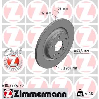 Jeu de 2 disques de frein arrière ZIMMERMANN 610.3734.20 pour VOLVO XC40 2.0 D3 AWD - 150cv