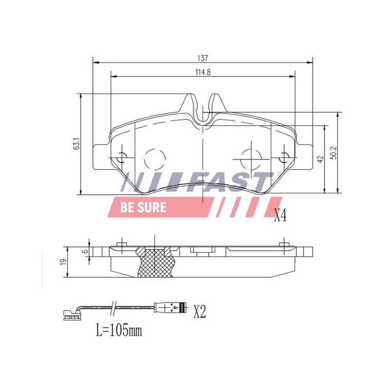Jeu de 4 plaquettes de frein arrière FAST FT29020 - Visuel 1