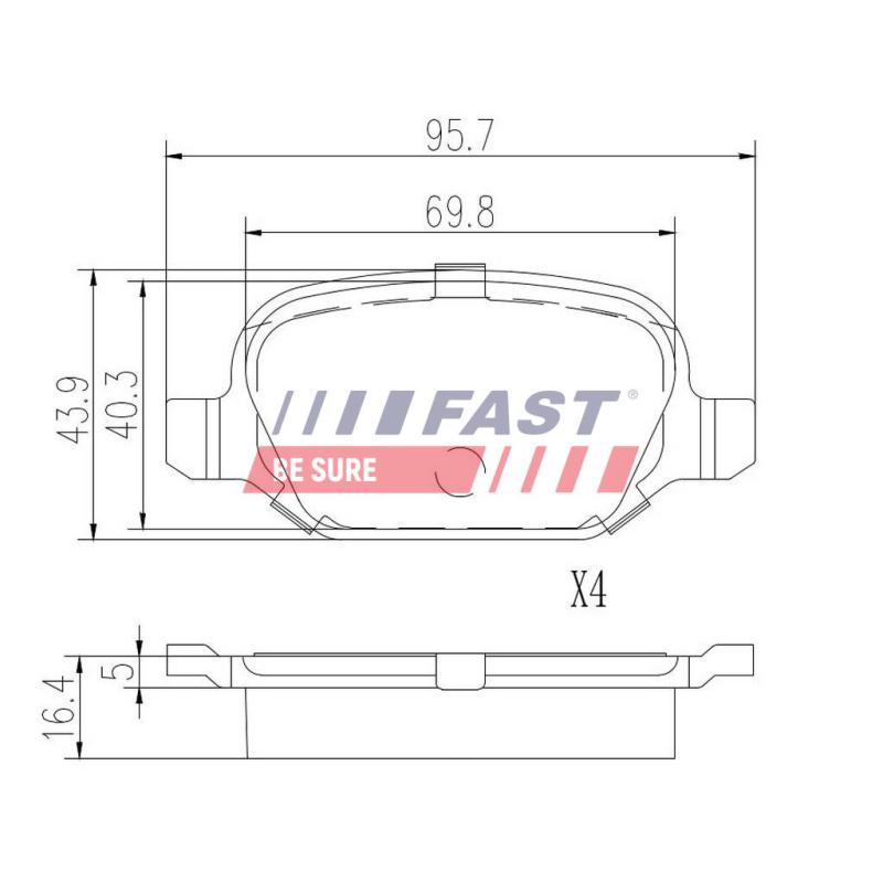 Jeu de 4 plaquettes de frein arrière FAST FT29104 - Visuel 1