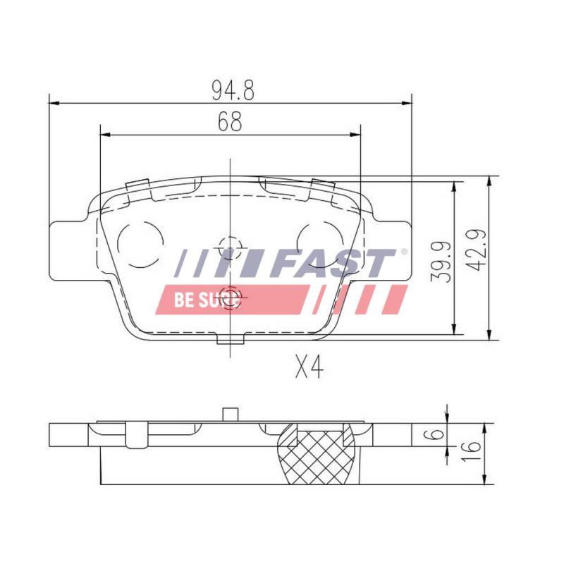 Jeu de 4 plaquettes de frein arrière FAST FT29115 - Visuel 1