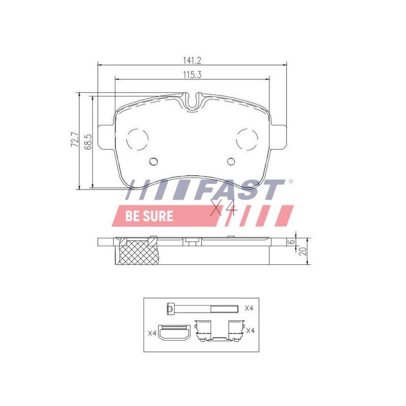 Jeu de 4 plaquettes de frein arrière FAST FT29136 - Visuel 1