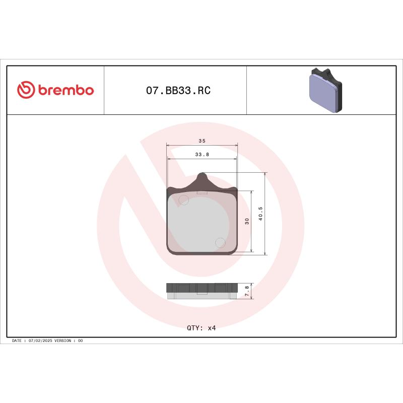 Jeu de 2 plaquettes de frein avant BREMBO 07BB33RC - Visuel 1