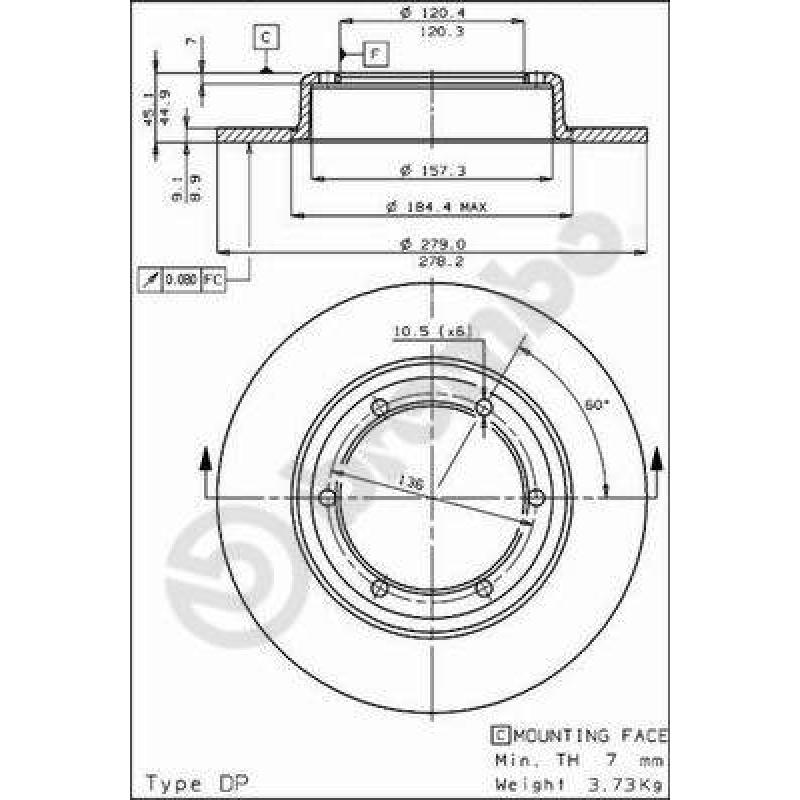 Jeu de 2 disques de frein arrière BREMBO 08.3030.10 - Visuel 1