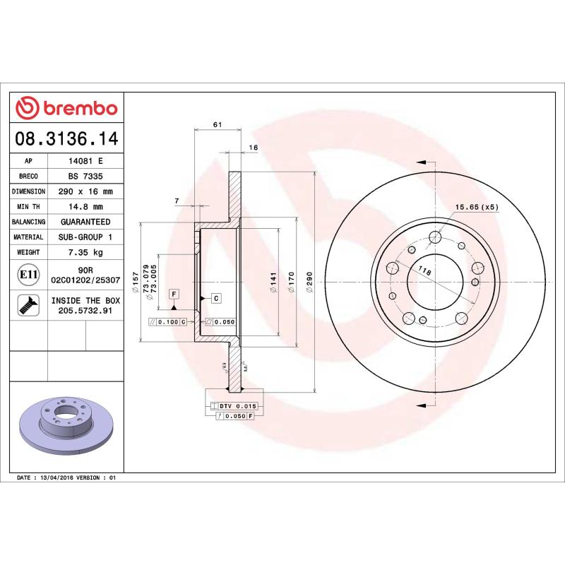 Jeu de 2 disques de frein avant BREMBO 08.3136.14 - Visuel 1