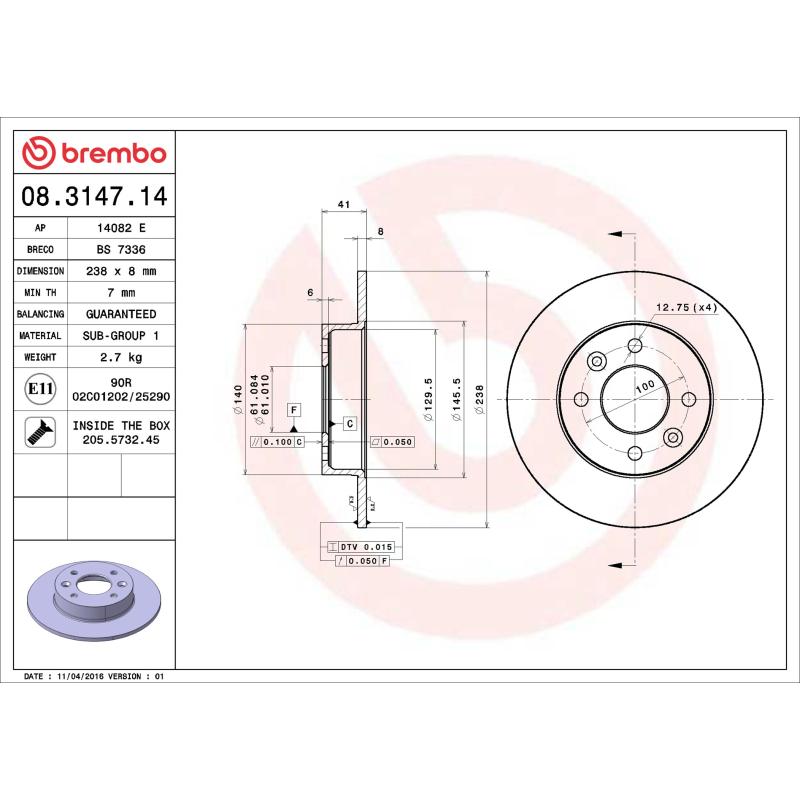 Jeu de 2 disques de frein avant BREMBO 08.3147.14 - Visuel 1